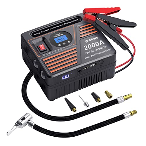 JF.EGWO 2000A Car Jump Starter with Air Compressor, 22000mAh Battery Booster (Up to 8.5L Gas or 8.0L Diesel Engine) &150 PSI Tire Inflator, Built-in 2 USB Ports and 2 LED Light -  GZ JOLLY FLYING LTD