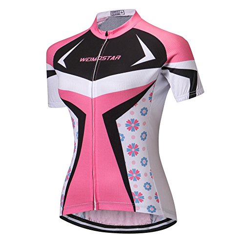 Weimostar Fashion Women's Cycling Jersey Breathable Comfortable Quick Dry Pink XL
