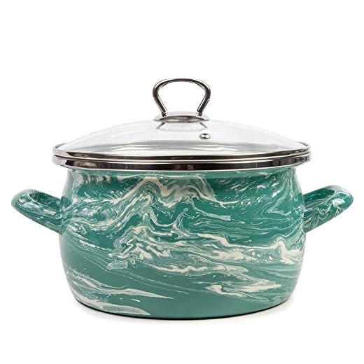 Enamel Stock Pot Shake Turquoise and White Enamelware Pot Enamel Cooking Pot with Glass Lid (2.6-qt (2.5 L))