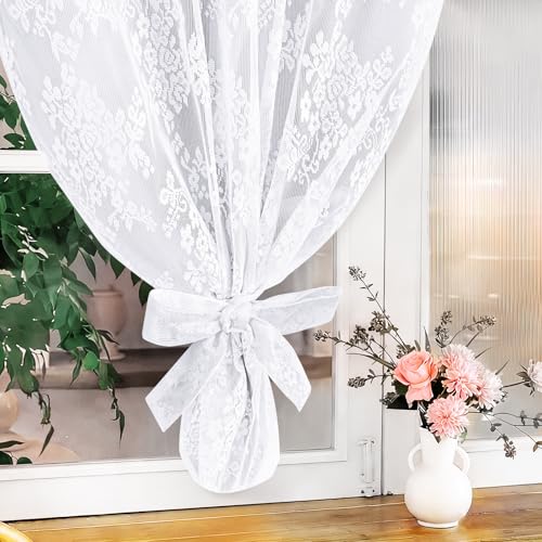 Image of Yinhua White Kitchen Curtains 36 Inch Length Double Layer Blackout Curtains for Kitchen Rod Pocket Short Curtain for Windows, Small Window Curtain for Bathroom, Living Room, 2 Panels