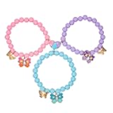 Caiyao Colorful Beaded Love Heart Matching Bracelet for Mother Daughter Best Friends Cute Cartoon Butterfly Friendship Charm Bracelet for Women Men Sister Birthday Jewelry Gifts