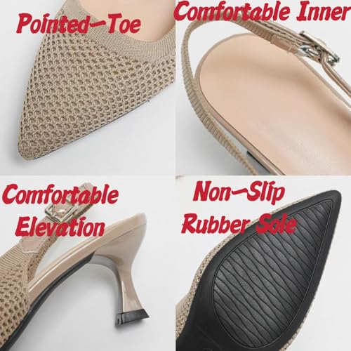 Womens Hollow Mesh Knitted Kitten Heels Slingback Work Pumps Comfortable Breathable Closed Pointed Toe Stylish Dressy Party Formal Shoes2