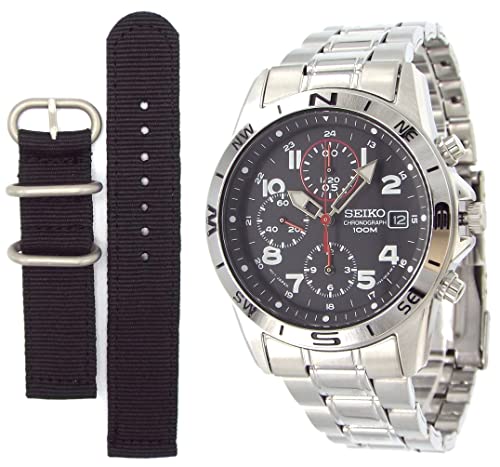 SEIKO メンズ腕時計 クロノグラフ ミリタリー調ベルト付 ブラック x レッド 正規流通品 SND375P [並行輸入品]