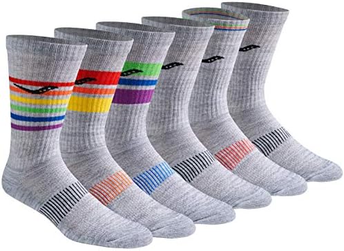 Saucony Men's Multi-Pack Mesh Ventilating Comfort Fit Performance Crew Socks, Grey Assorted (6 Pairs), Shoe Size: 8-12