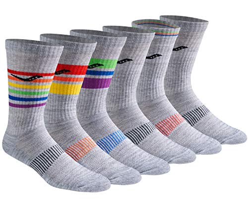 Saucony Men's Multi-Pack Mesh Ventilating Comfort Fit Performance Crew Socks, Grey Assorted (6 Pairs), Shoe Size: 8-12 #TOP8