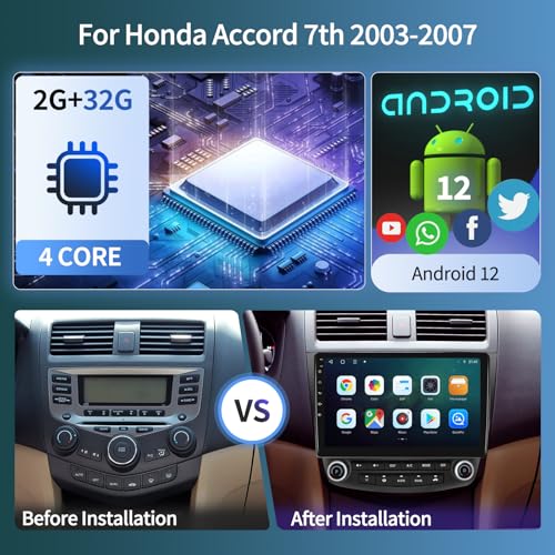for Honda Accord Car Radio Stereo 2003-2007, 10.1 inch Wireless Carplay & Android Auto Touchscreen with Bluetooth 5.0 GPS Navigation WiFi AM/RDS Head Unit Upgraded,Camera Pantalla para