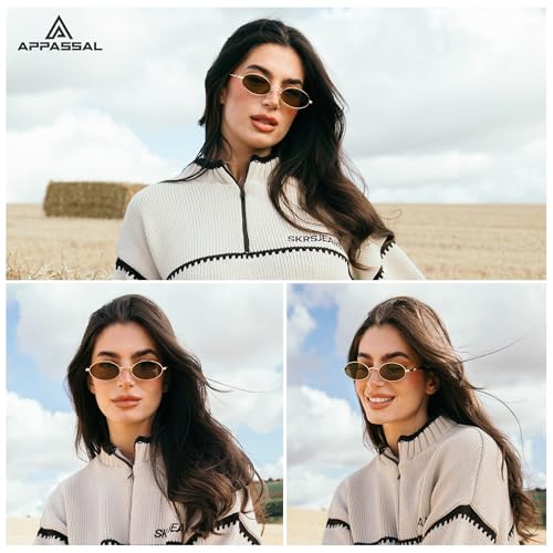 Retro Oval Cat Eye Sunglasses for Women Y2k Trendy Narrow 90s Sunnies Designer Sun Glasses AP3721