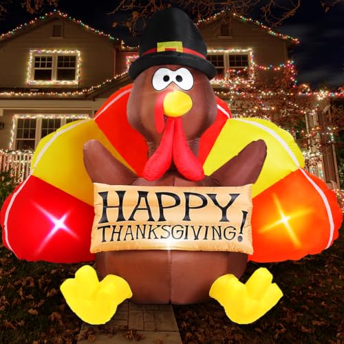 Danxilu 6 FT Thanksgiving Inflatables Turkey Outdoor Decorations with LEDs