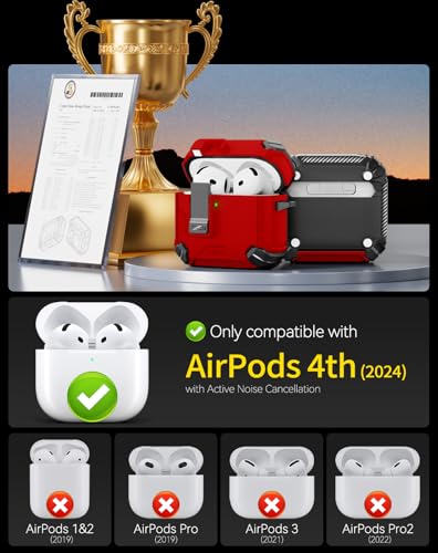 Image of Pohgelan Compatible with AirPods 4 Case (C-RED) | Magnetic Automatic Lock with Phone Stand & Cleaning Kit,Compatible with Magsafe