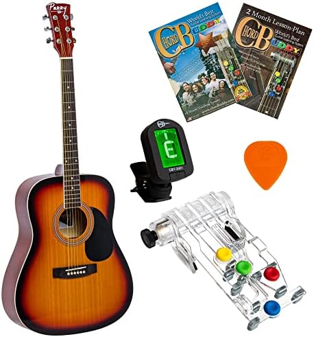 ChordBuddy 42" Full Size Acoustic Guitar Combo Beginner Set with Vintage Burst Guitar, Tuner, and Learning System