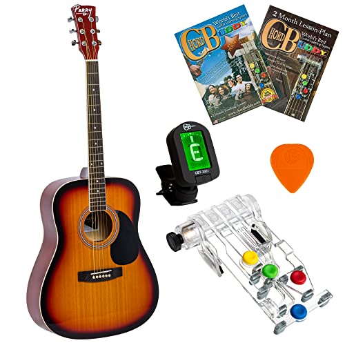 Chordbuddy 42" Full Size Acoustic Guitar Combo Beginner Set With Vintage Burst Guitar, Tuner, And Learning System #TOP19