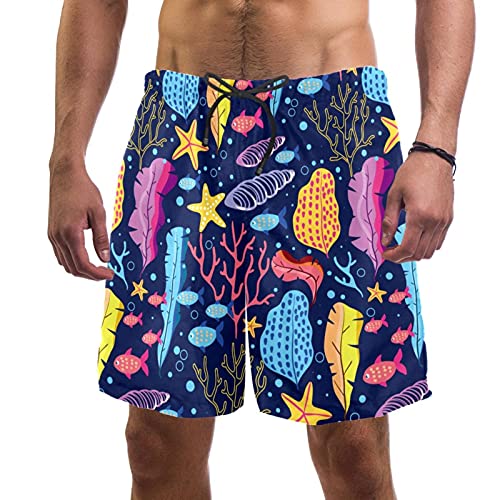 Short de bain pour homme à motif étoiles de mer bleu marine et doublure en maille respirante L