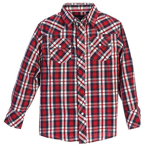 Image of Gioberti Boys Casual Western Plaid Long Sleeve Pearl Snaps Shirt
