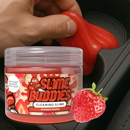 Slime Buddies Masilla de Gel de Limpieza de Coche, Herramienta de Detalles Interiores con Aroma a Fresa para portavasos, Rejillas de ventilación y Teclado, Accesorios Reutilizables para Detalles de