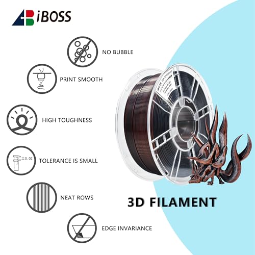 Image of iBOSS Silk Tri-Color PLA Plus 3D Printer Filament, 1.75mm 1 kg Spool, Shiny Silk PLA+ Filament Dimensional Accuracy + /- 0.02 mm, Fit Most FDM 3D Printers (Silk Black Red Copper)