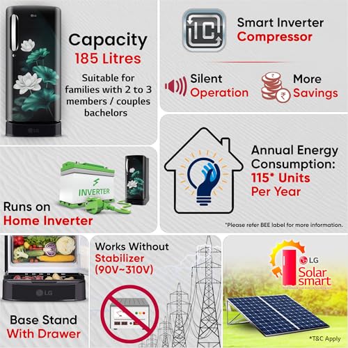 Image of LG 185 L, 5 Star, Smart Inverter, Direct Cool Single Door Refrigerator (GLD1956ZAEL, Emerald Lotus, Base stand with Drawer, Runs on a Home Inverter, Fast Ice Making, Fit Max Chiller Tray, 2026 Model)