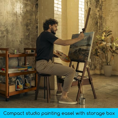 Image of MEEDEN Studio H-Frame Easel with Art Supply Storage Drawer - Adjustable (60 inch~75 inch) Solid Beech Wood Easel Stand for Artists, Students and Adults, Holds Canvas Art up to 36 inch - Walnut