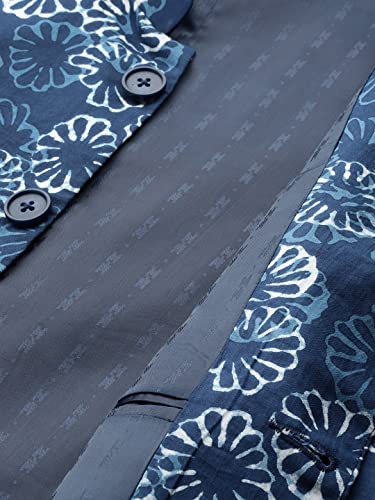Image of See DesignsMen Blue & Beige Printed Pure Cotton Nehru jacket