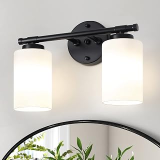 2 Lights Black Bathroom Vaniy Light Fixtures, Black Vanity Lights for Bathroom Over Mirror,Modern Bathroom Lighting Fixtures Over Mirror Glass
