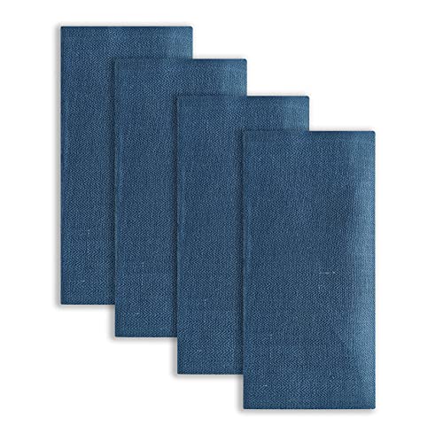 Craftbot 100% Pure Linen Napkins - Blue Cloth Napkins - Fabric Dinner Napkins with Herringbone Texture - Pack of 4 - Large 20 x 20 Inch - Washable and Reusable Napkin Set for Dining Table