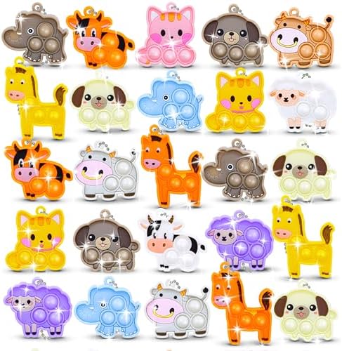 30 PCS Pop Fidget Toys Party Favors for Kids Bulk Mini Pop Keychain It Birthday Goodie Bag Stuffers Fidgets for Kids Classroom Prizes Student Gifts Stress Relief Toys