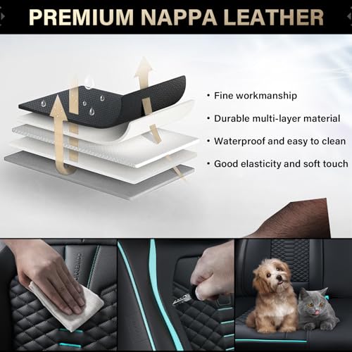 Image of Coverado Seat Covers, Car Seat Cover Front Seats, 2 Pack Universal Seat Covers for Cars, Nappa Leather Waterproof Seat Cover, Car Seat Protectors, Front Seat Cover Fit for Most Cars, Black&Blue