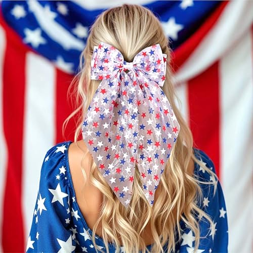 Pinza con moño patriótico para cabello 4th of July miniatura 2