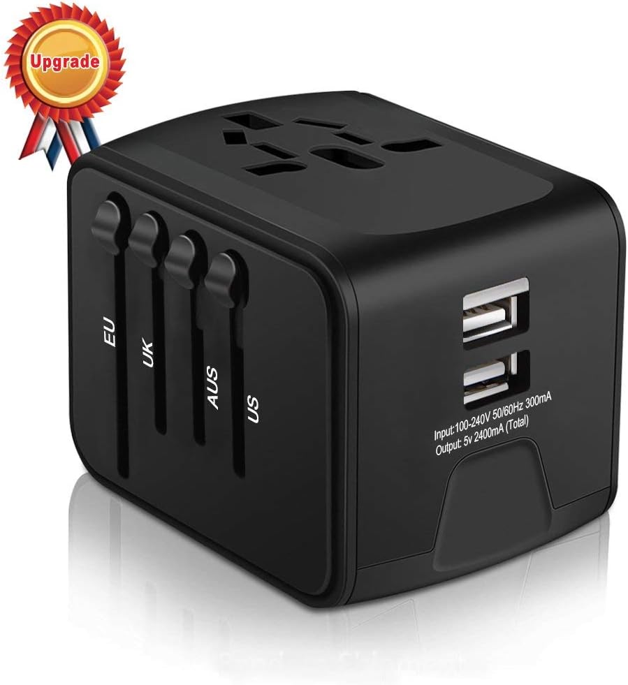 APzek Travel Adapter, International Power Adapter with 2 USB Charging Ports, European Adapter