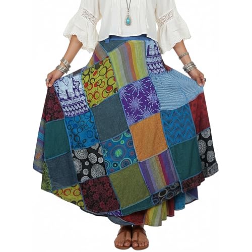 Image of Agan Boho Maxi Wrap Skirt for Women, Tie Dye Cotton Long Flowy Summer Skirt
