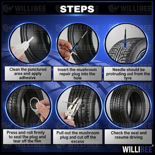 Image of WILLIBEE 5 Pcs Mushroom Plug Tubeless Tyre Puncture Repair Kit for Bike & Car | Tire Puncher Repair Patches (5 Pcs, (60 x 9mm))