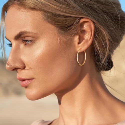 Image of Gacimy Gold Hoop Earrings for Women, 14K Gold Plated Thin Hoops