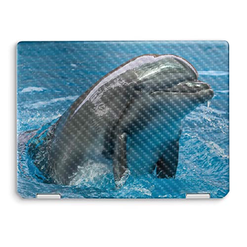 Image of MightySkins Carbon Fiber Skin Compatible with HP Spectre x360 14 inch (2022) Full Wrap Kit - Dolphin Greeting | Protective, Durable Textured Carbon Fiber Finish | Easy to Apply | Made in The USA