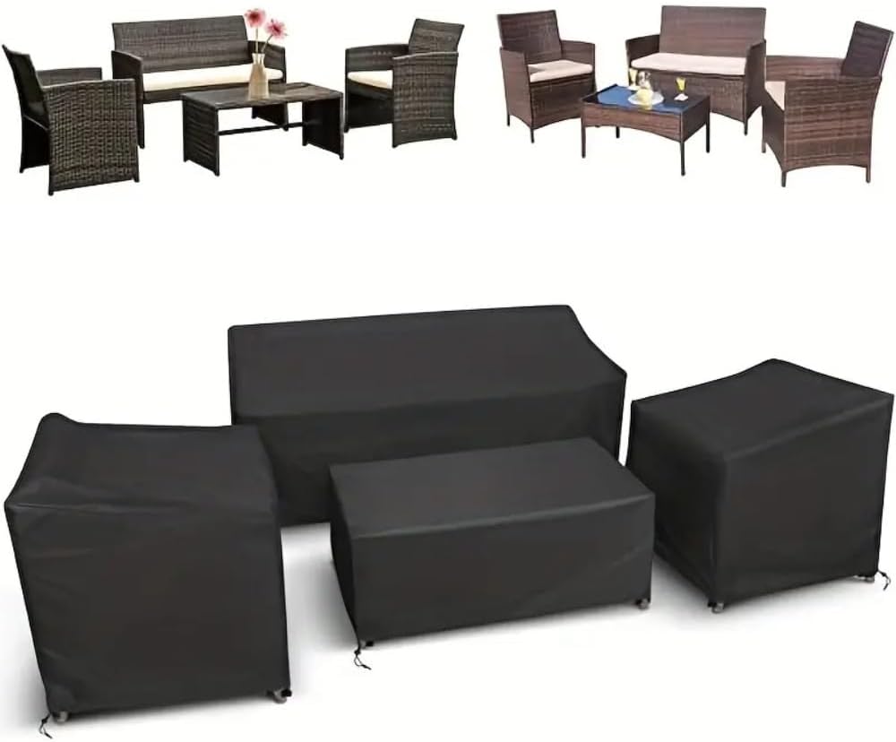 TopHomer 4PCS 200D Patio Chair Covers for Outdoor Furniture Waterproof Lawn Chair Covers Heavy Duty Oxford Cloth, Covers for Lounge Lawn Deep Seat Black