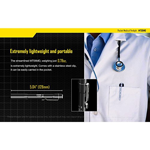 Nitecore Mt06Md Penlight Flashlight, 180 Lumen Led For Medical Doctors, Nurses And Emts With 2X Aaa Batteries & Lumen Tactical Battery Organizer (Black W/ Pupil Gauge) #TOP6