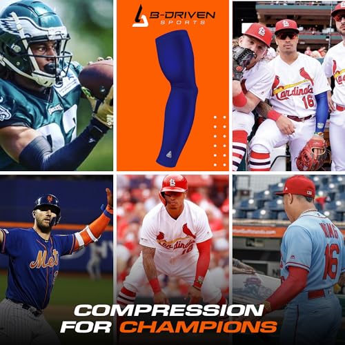 B-Driven Sports Pro-Fit Compression Arm Sleeve for Men, Women & Youth - Ideal for Basketball, Baseball, Football, Volleyball, Weightlifting, Running, Golf, UV Sun Protection - Single