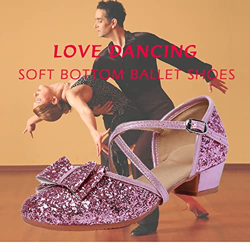 Kids Latin Dance Shoes Pink Glitter Girls Child Tango Salsa Dance Shoe Soft Sole Jazz Ballroom Dancing Shoes Children Woman (Color : Pink, Size : 5.5)3