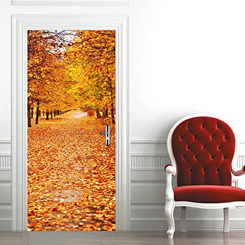 Sticker de porte imperméable et amovible paysage forêt