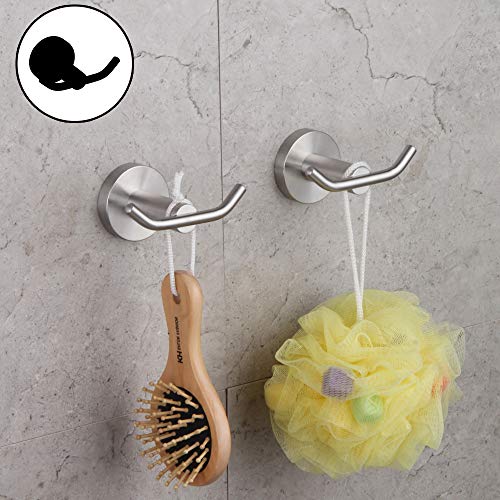 Gerz Bath Double Towel Hook Sus 304 Stainless Steel Coat/Robe Clothes Hook For Bath Kitchen Modern Hotel Style Wall Mounted 2 Pack Brushed Finish #TOP2