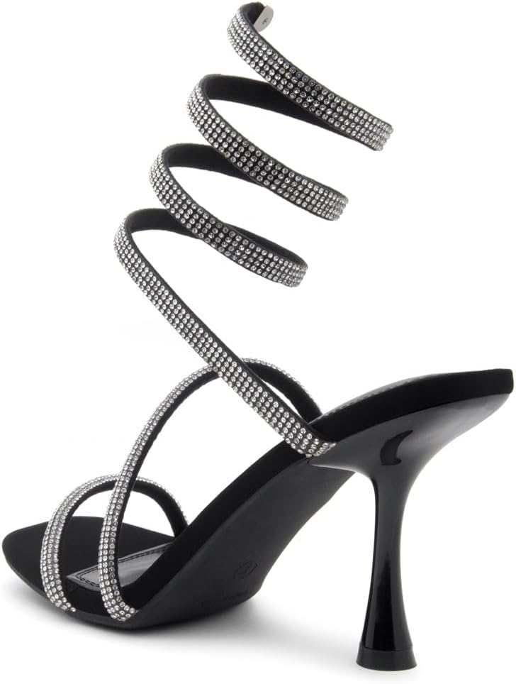 Shoe Land Charming2 Women's Rhinestone Heels, Square Open Toe High Stilettos with Spiral Ankle Wrap Strap – Coil Spiral High Heeled Crystal Dress Sandals for Party - Image 5