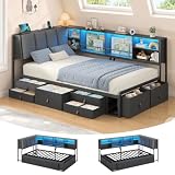 KIMENICH Sofá Cama 90x200 con Luces LED y Enchufe de Carga, Negro