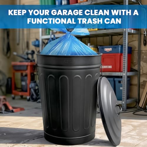 Image of Plexon Metal Trash Can with Lid 13 Gallon, Decorative Outdoor Trash Can Heavy Duty Galvanized Metal Bucket with Lid for Garage Workshop Storage Farmhouse, Black