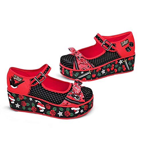 Image of Hot Chocolate Design Chocolaticas Funky Canvas Women's Mary Jane Flat Shoes, Rockabilly, 9 UK