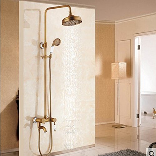 Pomme de douche pluie laiton antique avec poignée céramique et jet grand angle