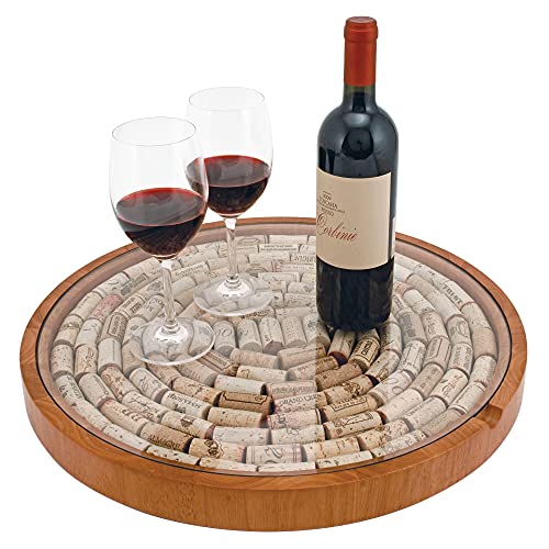 True Wine Cork Collector Lazy Susan Turntable, Wooden And Glass Storage For 130 Corks, Tabletop Or Countertop Organization, Set Of 1 #TOP4