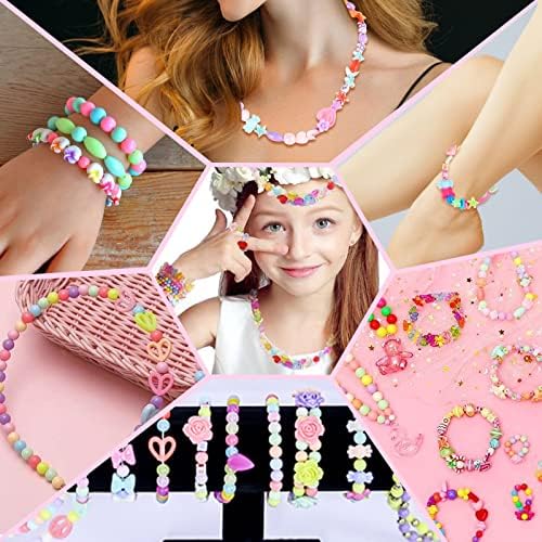 Braclette Making Kit for Girls, DIY Beads Jewellery Making Kit for Girls, Birthday Christmas Gifts for 6-7-8-9 Year Old Girls Making Necklace Bracelet Ring