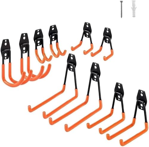 10 Pack Utility Steel Wall Mount Heavy Duty Garage Hooks - Orange