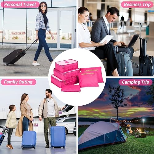Image of 6 in 1 Polyester Secret Pouch Travel Bag Packing Cubes Laundry Bag with Undergarments & Cloth Storage Organizer Travelling Set /Suitcase Bag (PINK)
