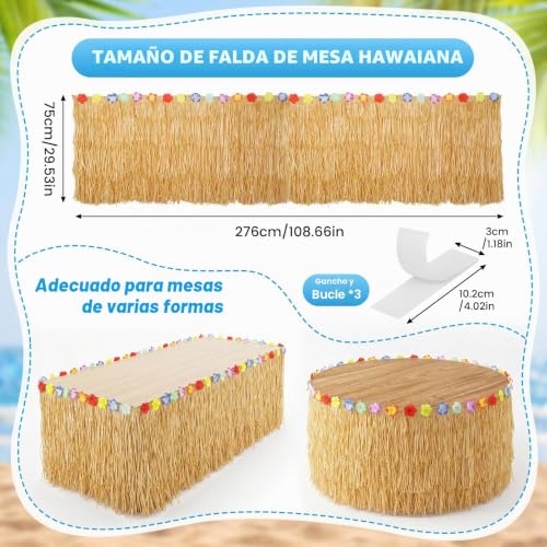 Miniatura 3 de Seivunol Falda De Mesa Hawaiano Tropical 276 X 75 Cm, Mantel Decorativo Impermeable, Ideal Para Bares Tiki, Fiestas En La Playa, Cumpleaños Y Eventos Temáticos, Apto Para Mesas De 1,2-1,5 M