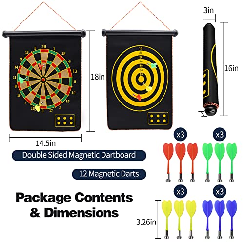 Magnetic Dart Board, Dart Board Game With 12 Magnetic Darts, Double-Sided Safe Dart Game Set, Indoor Outdoor Rollup Dart Board Set, Magnet Dart Board Game For Adults #TOP4