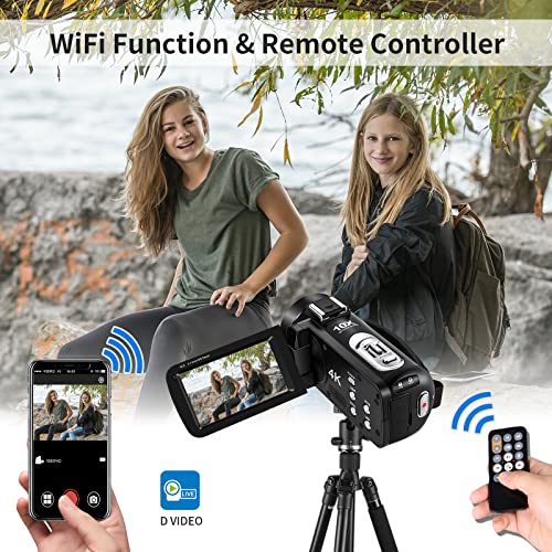 Ordro 4K Video Camera Camcorder Ultra 4K Hd Video Recording Camcorder 10X Optical Zoom, Full Hd 60Fps Video Camera W Extra Mic, Wide Angle Lens, Handheld Holder, 64Gb Sd Card, 2 Batteries，Led Light #TOP3